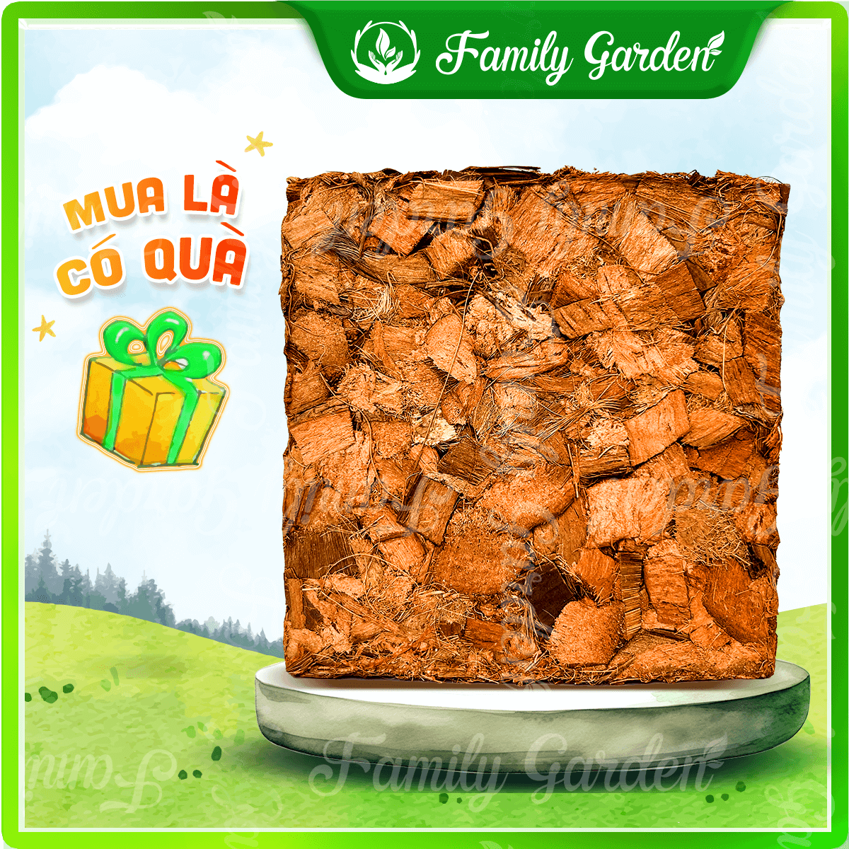 Viên nén vỏ dừa cắt 500gr Family Garden đã xử lý chất chát gây hại